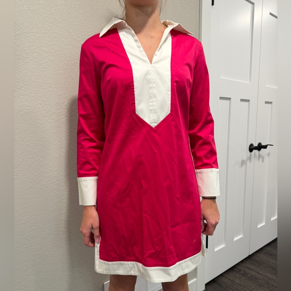 Elizabeth McKay Fuchsia and White Contrast Midi Shift Dress